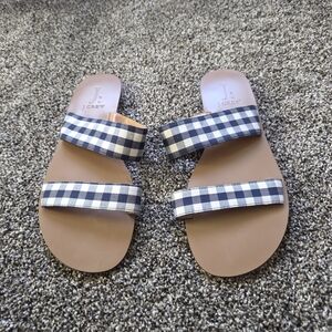 J.Crew Navy and White Checkered Sandals